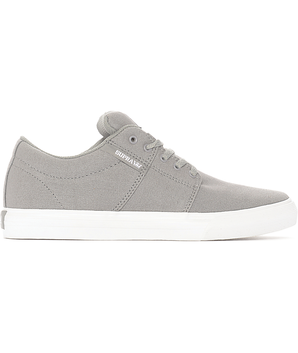 Supra Boys Stacks II Vulc Grey & White Canvas Skate Shoes | Zumiez