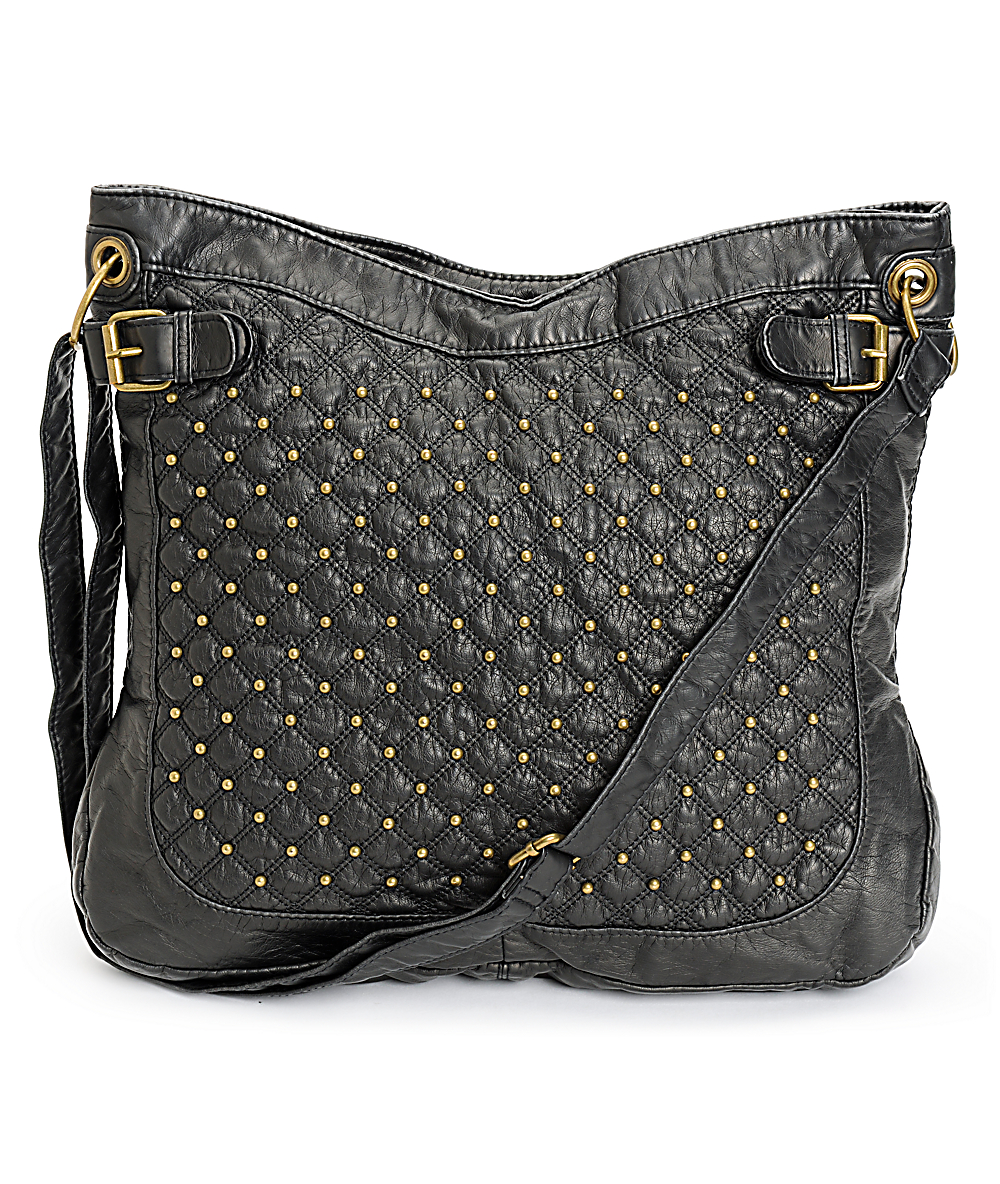 T Shirt Jeans Black Studded Faux Leather Tote Bag
