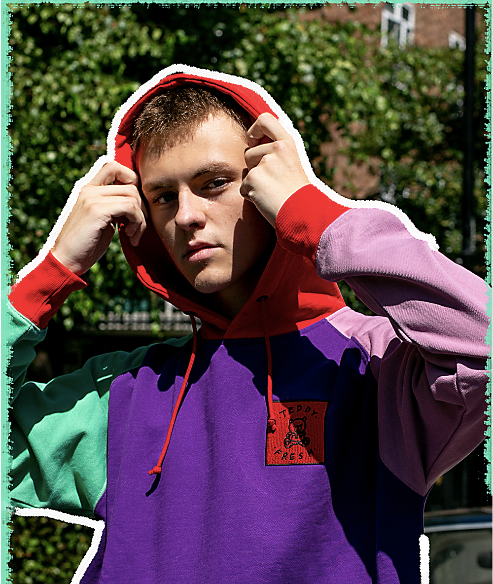 purple red color block hoodie