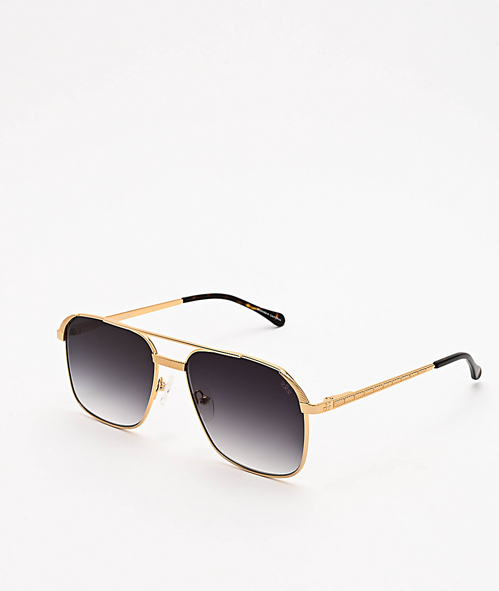 black sunglasses with gold frame