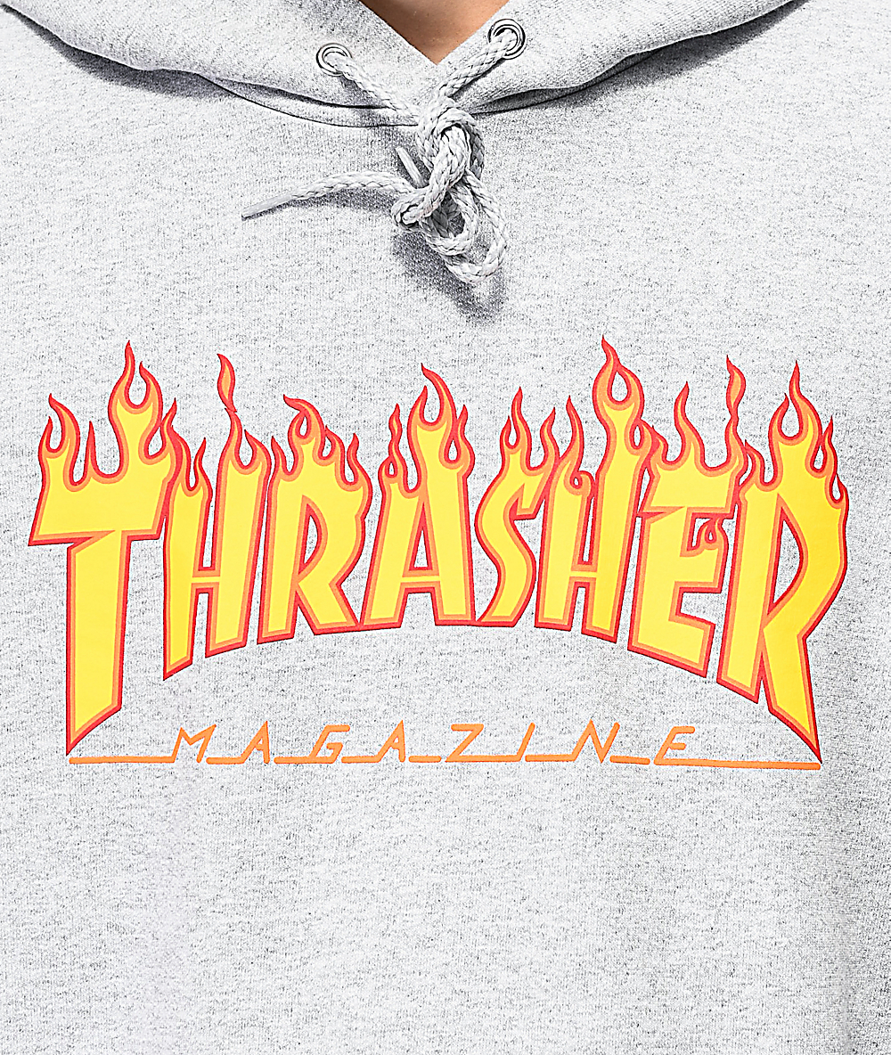 Thrasher Flame Logo Grey Hoodie | Zumiez