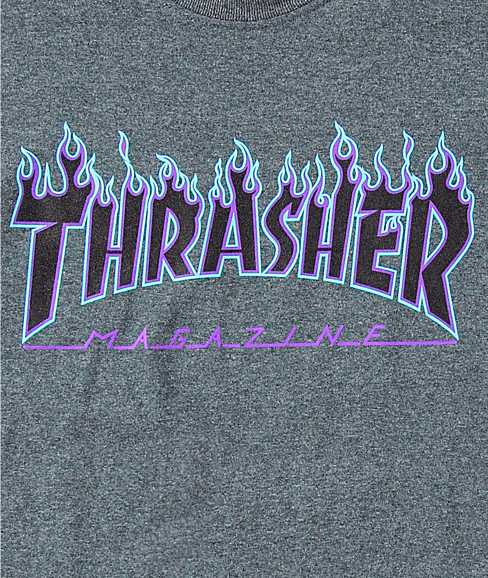 thrasher dark heather flame hoodie