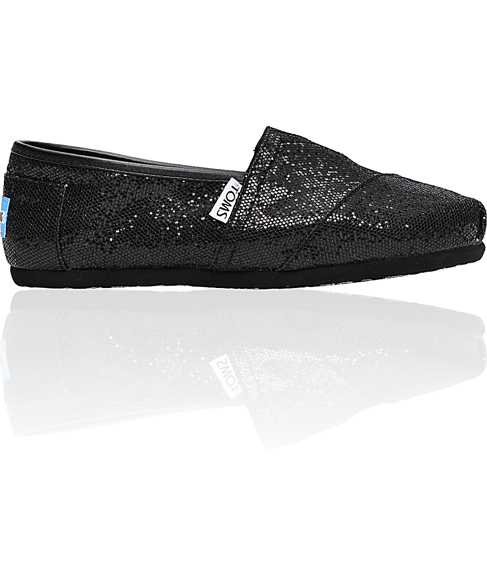 toms black glitter women's classics