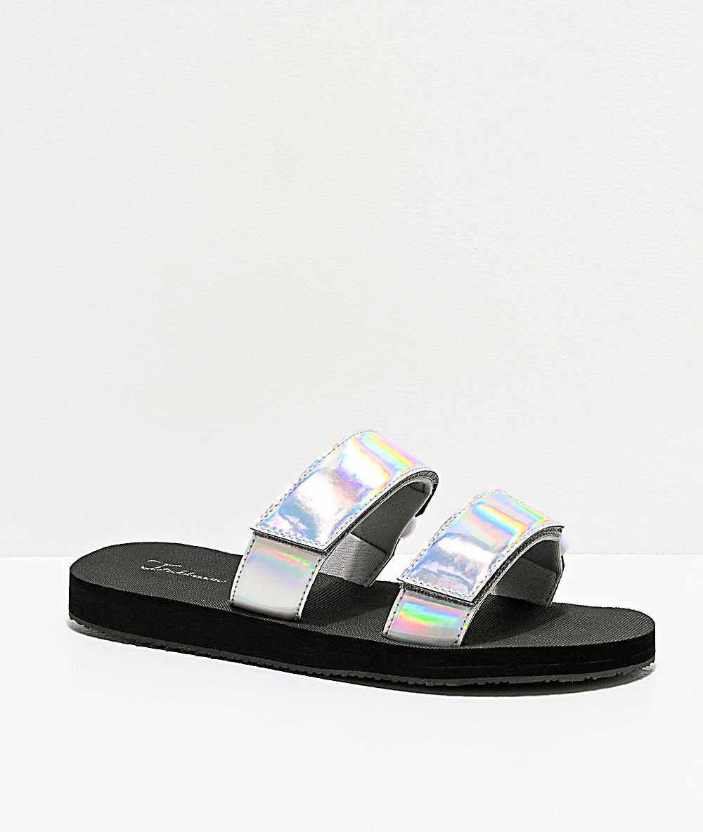 iridescent flip flops