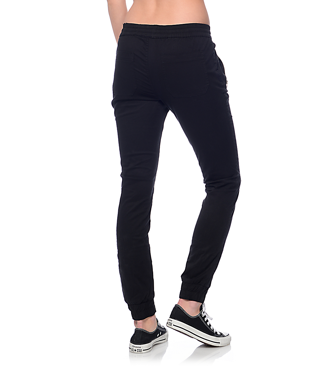 black zipper joggers