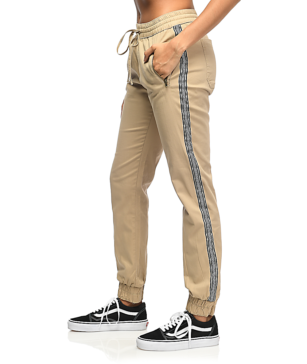 khaki pants with stripe