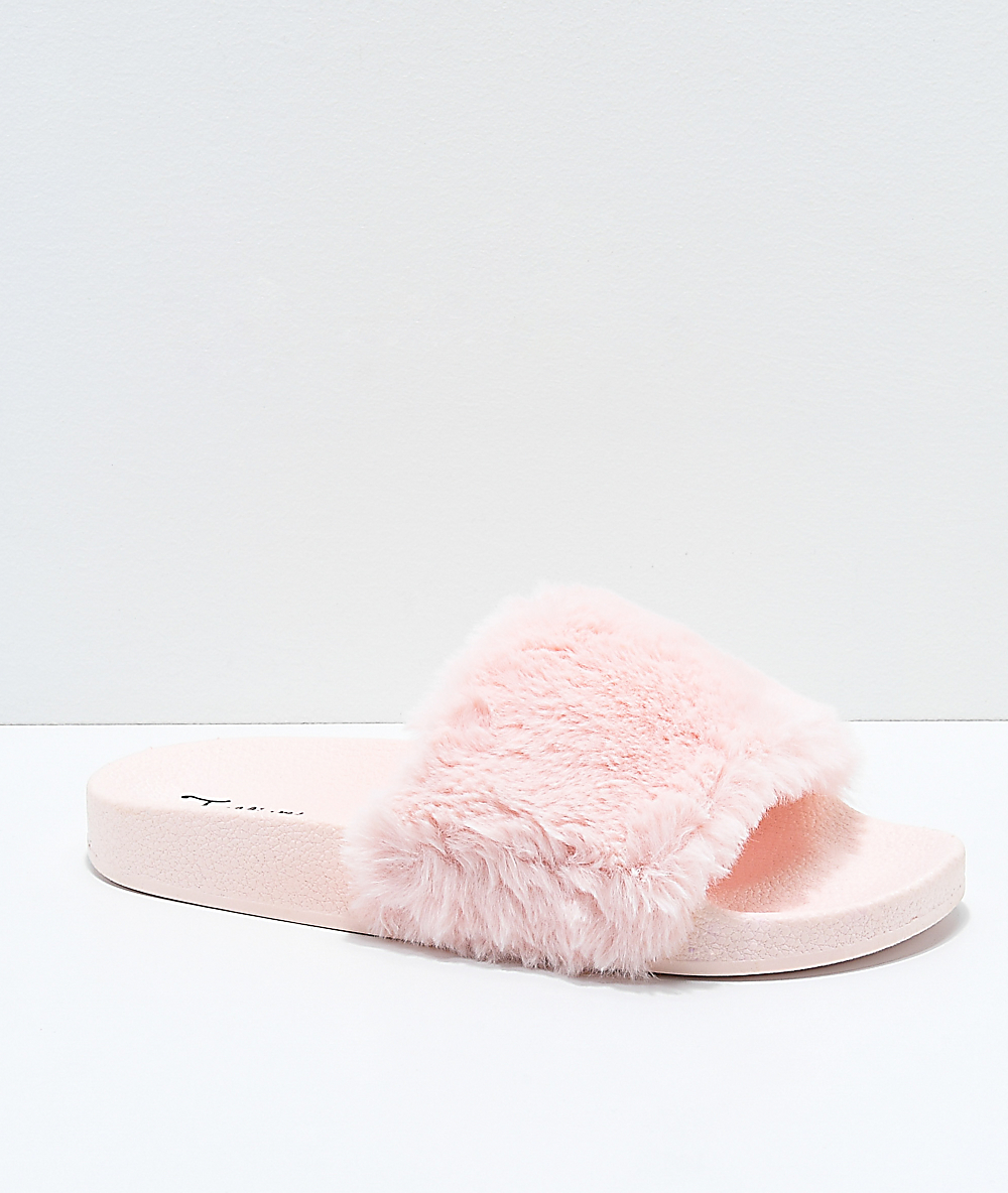 pink fur flip flops