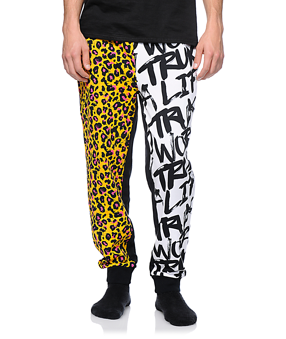 Trukfit Remixed Black, White & Leopard Print Sweatpants | Zumiez