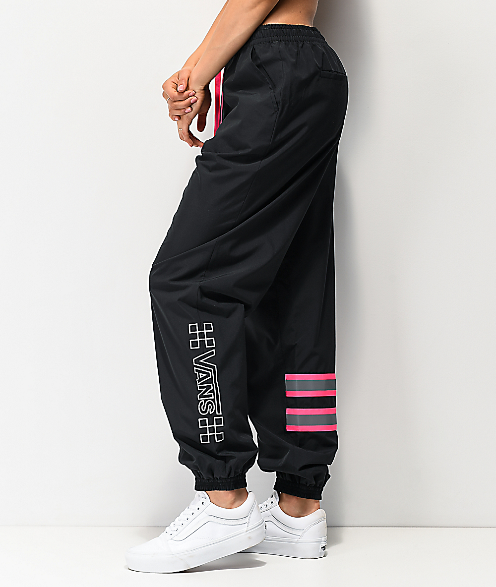 black and pink track pants