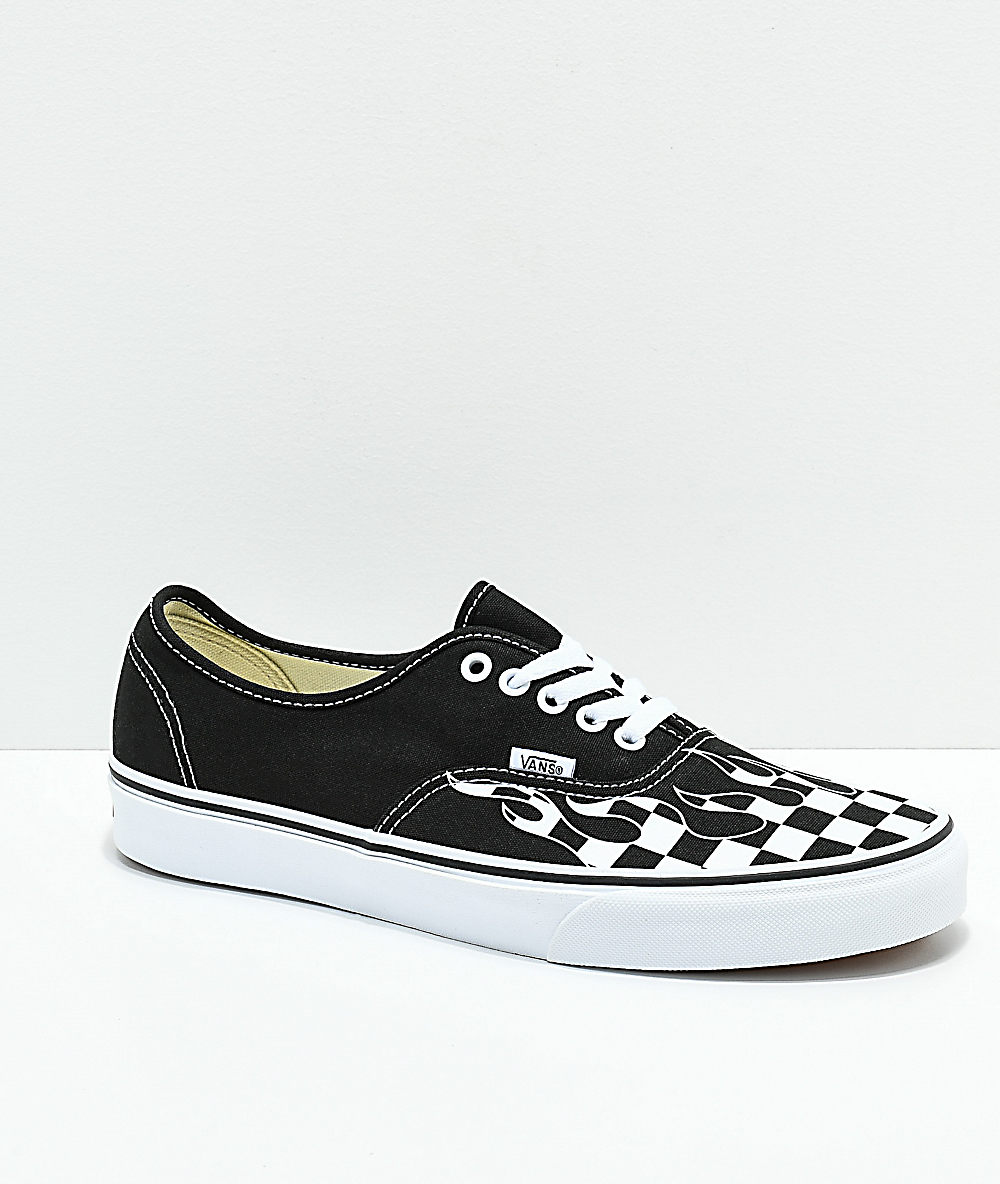 Vans authentic checkerboard flame black outlet & white skate shoes