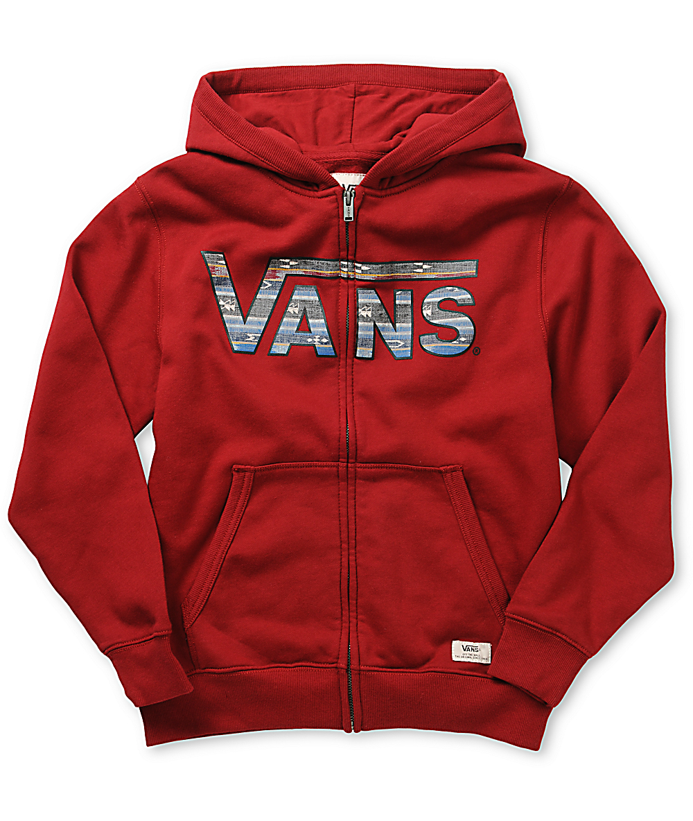 vans red zip up hoodie