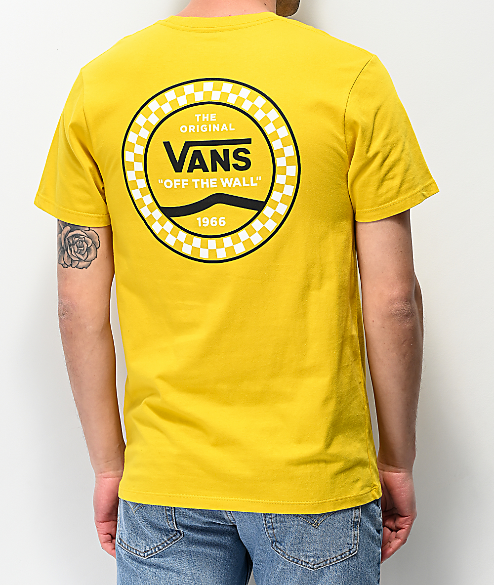 yellow checkerboard vans shirt