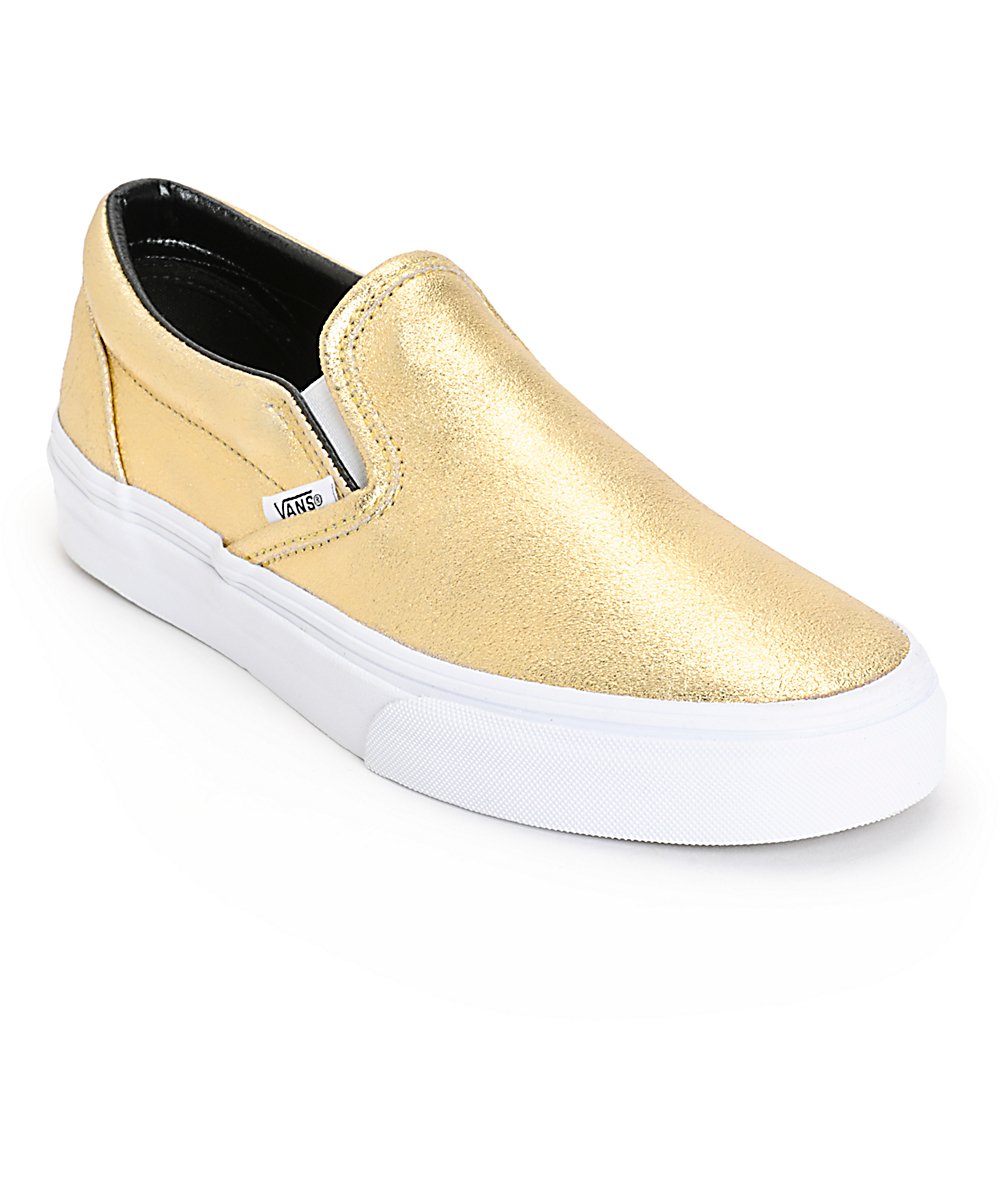 gold metallic slip on sneakers