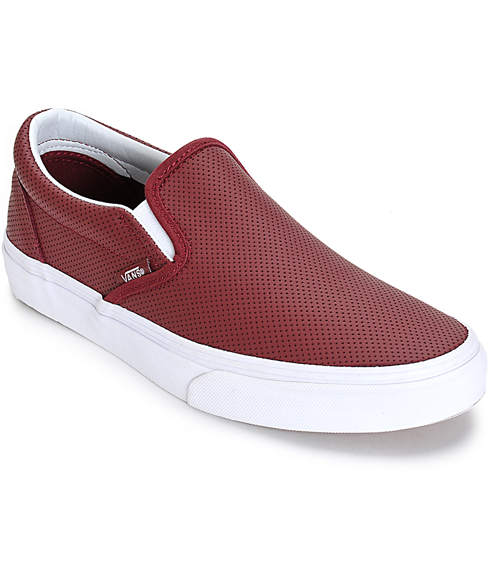 vans red leather slip on