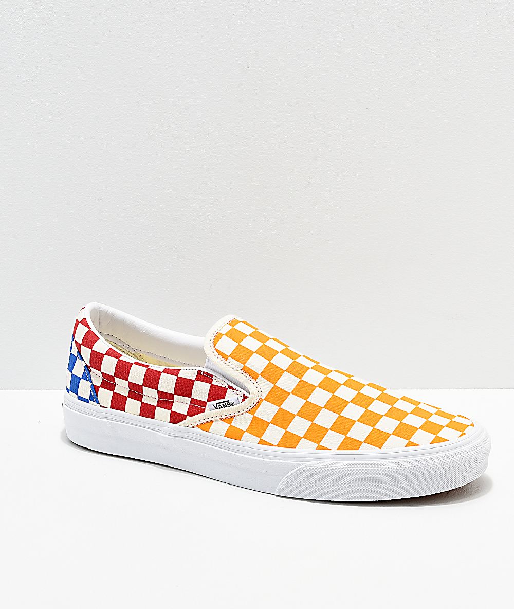 yellow and blue checkerboard vans cheap 