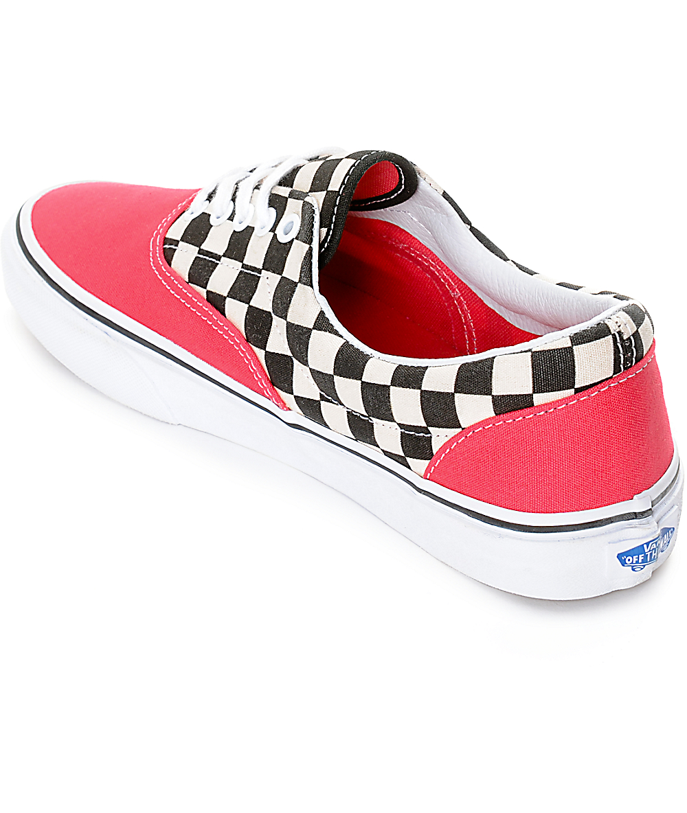vans era 2 tone checkered red & white skate shoes