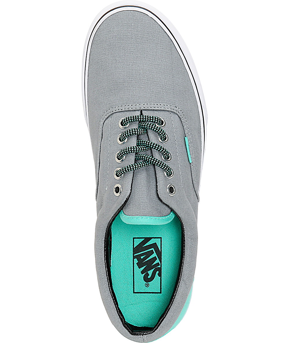 Vans Era Grey & Electric Green Canvas Skate Shoes | Zumiez