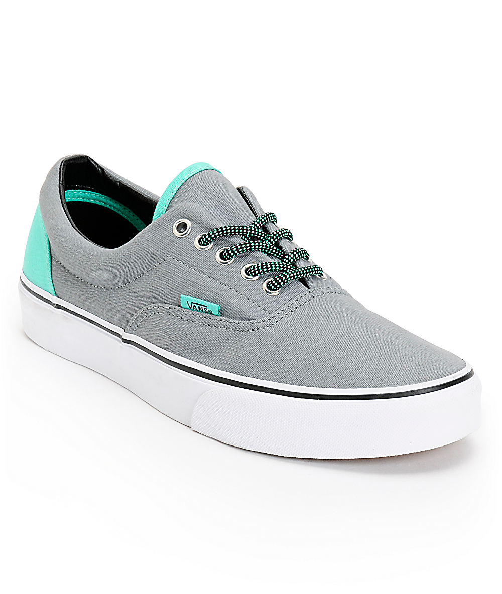gray and turquoise vans