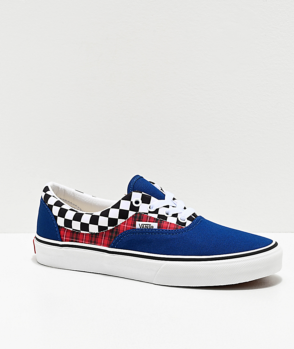 blue and yellow checkerboard vans