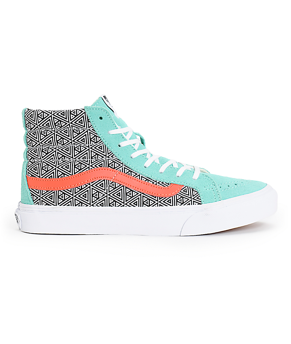 Vans Girls Sk8 Hi Slim Geo Cockatoo Hot Coral Skate Shoess Zumiez