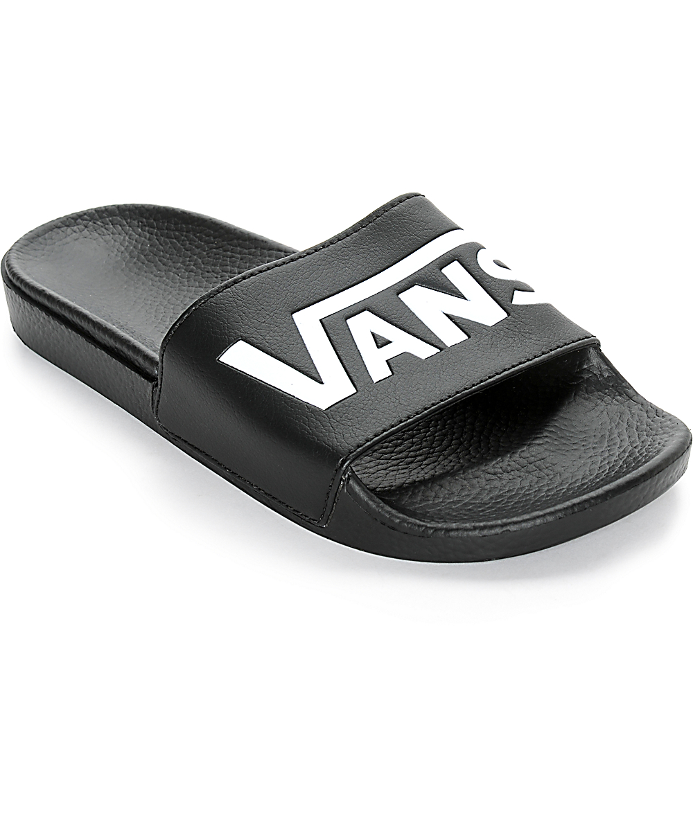 Vans Logo Slide-On sandalias negras y blancas | Zumiez