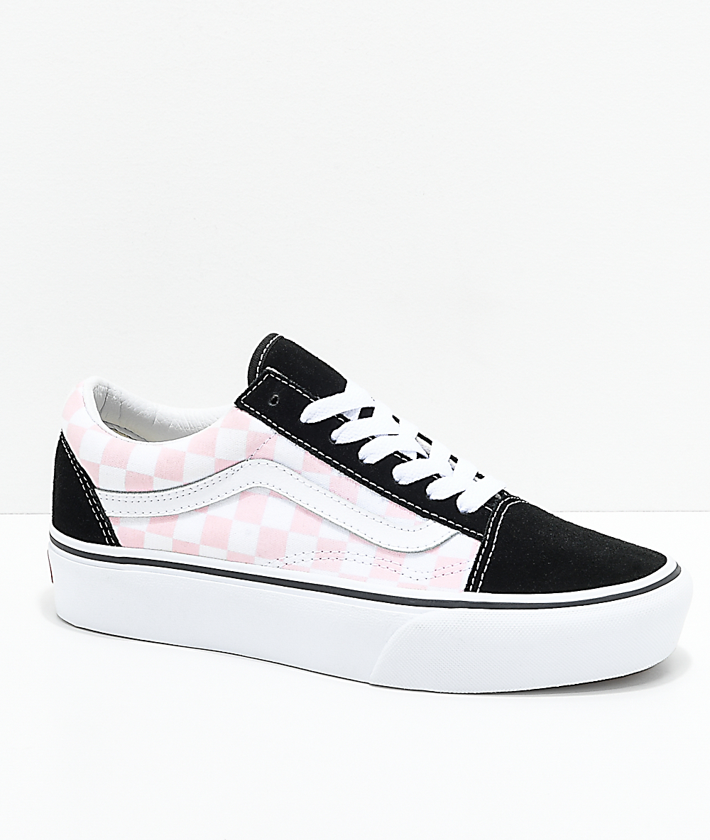 vans checkered pink and white