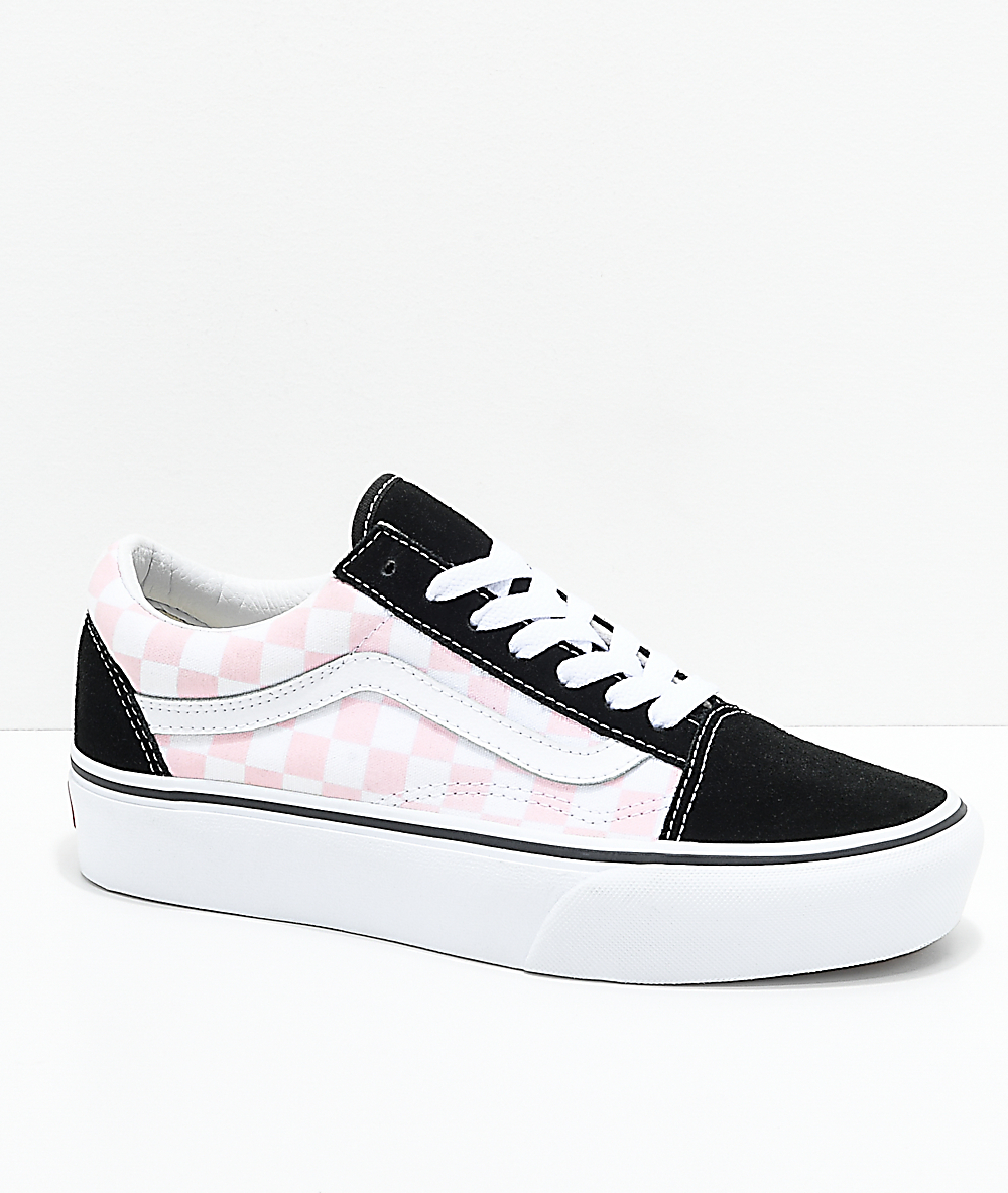 Vans Old Skool Black, Pink & White Checkered Platform Shoes Vans Old Skool Black, Pink & White Checkered Platform Shoes