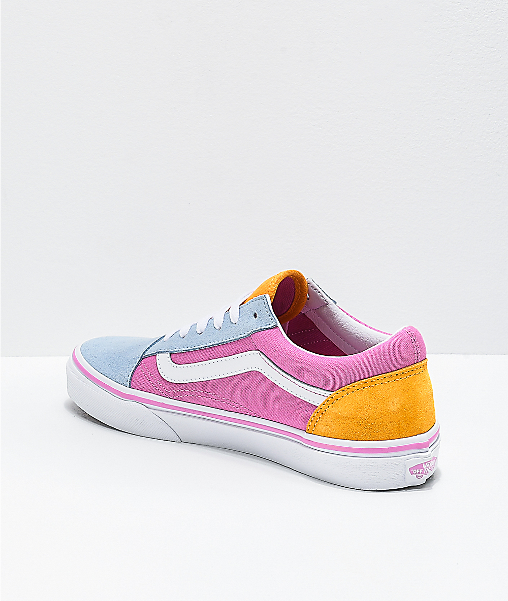 pink yellow and blue vans