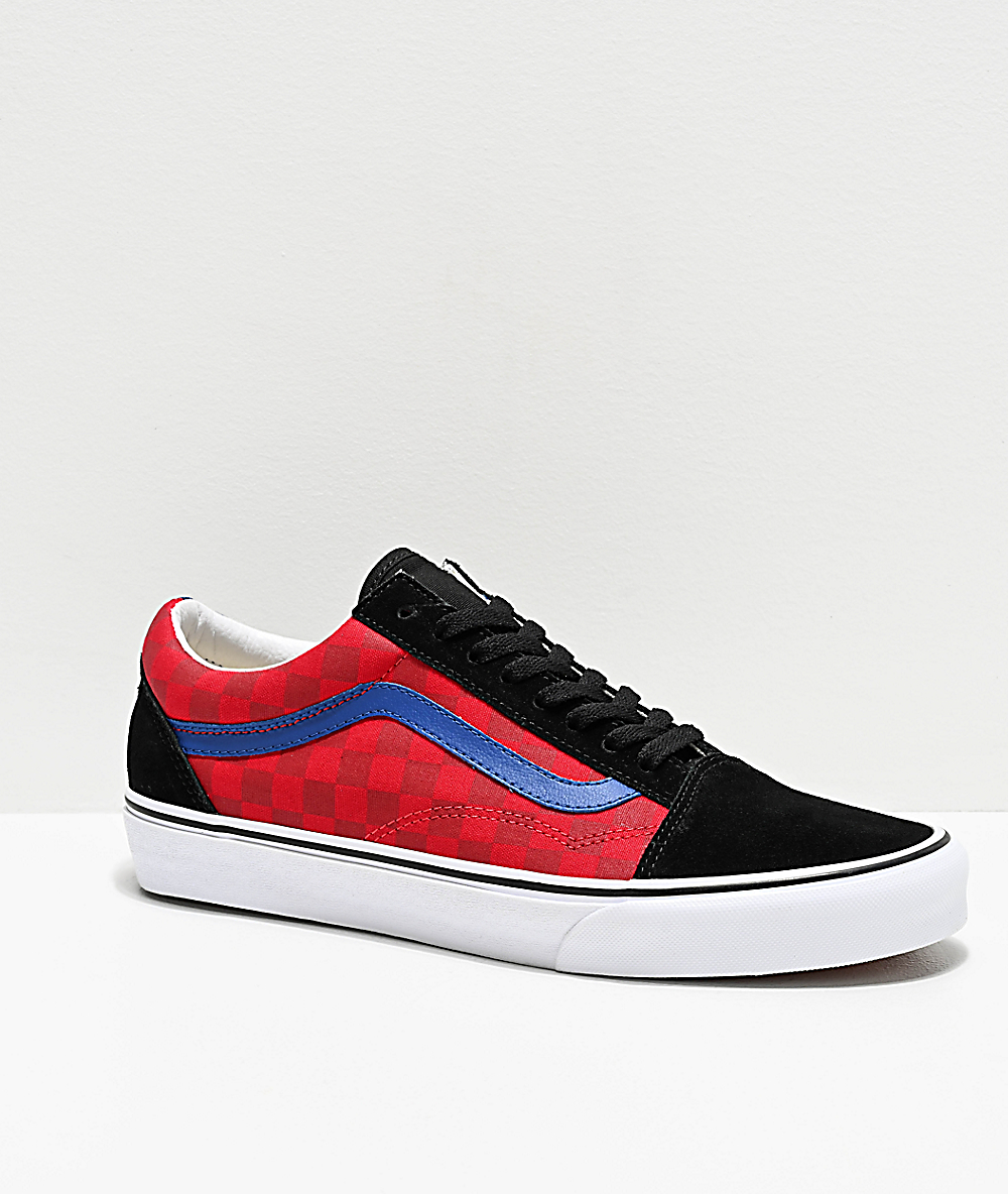 blue and red checkerboard vans