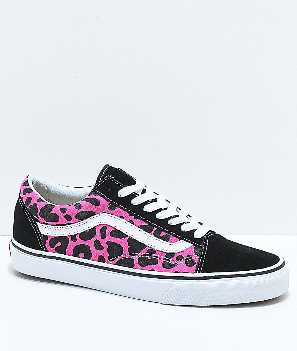 Vans Old Skool zapatos de skate de leopardo rosa y negro | Zumiez