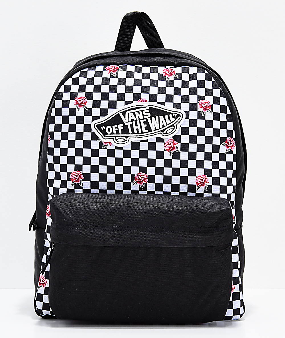 checkered rose vans backpack