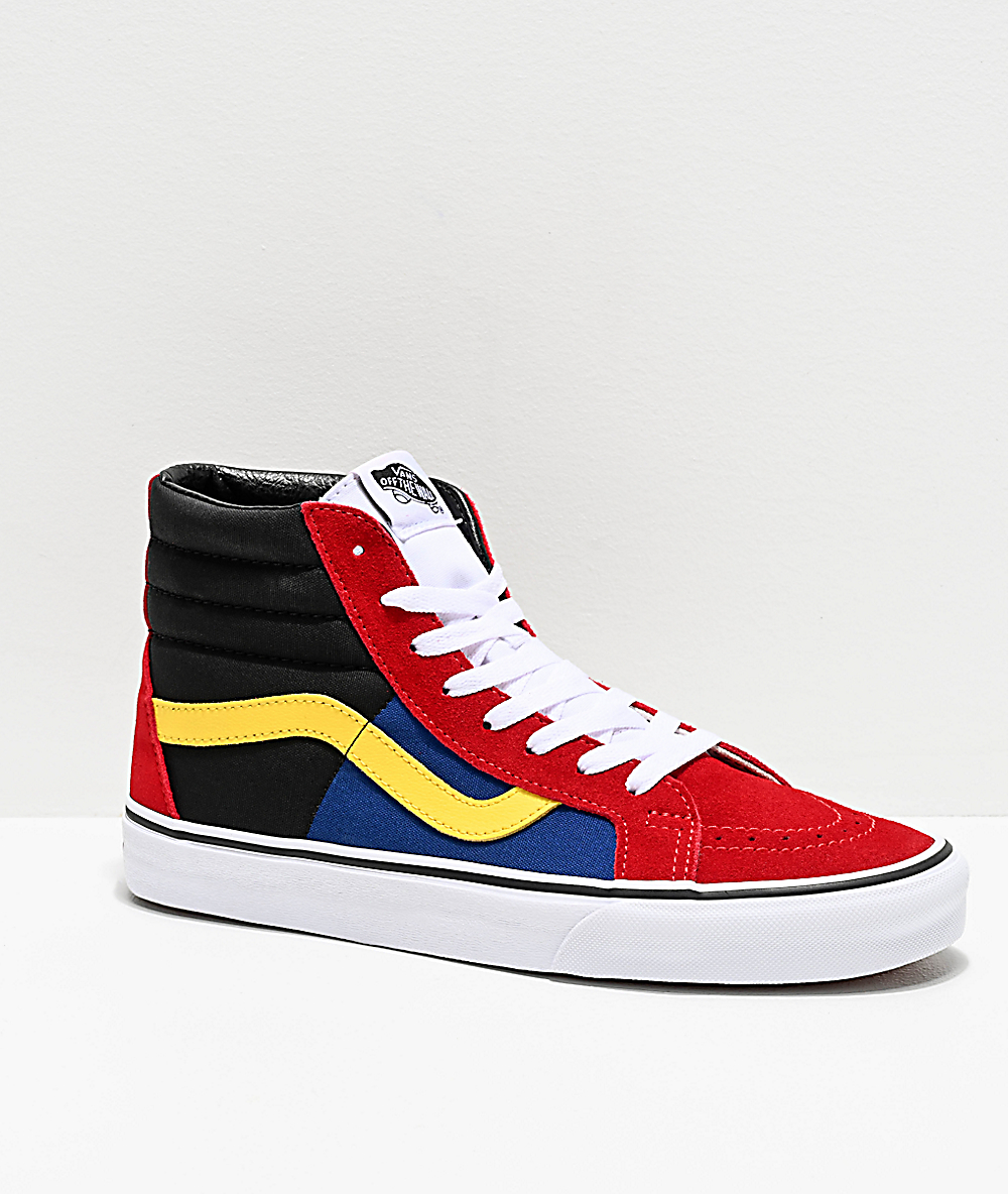 red and black high top vans