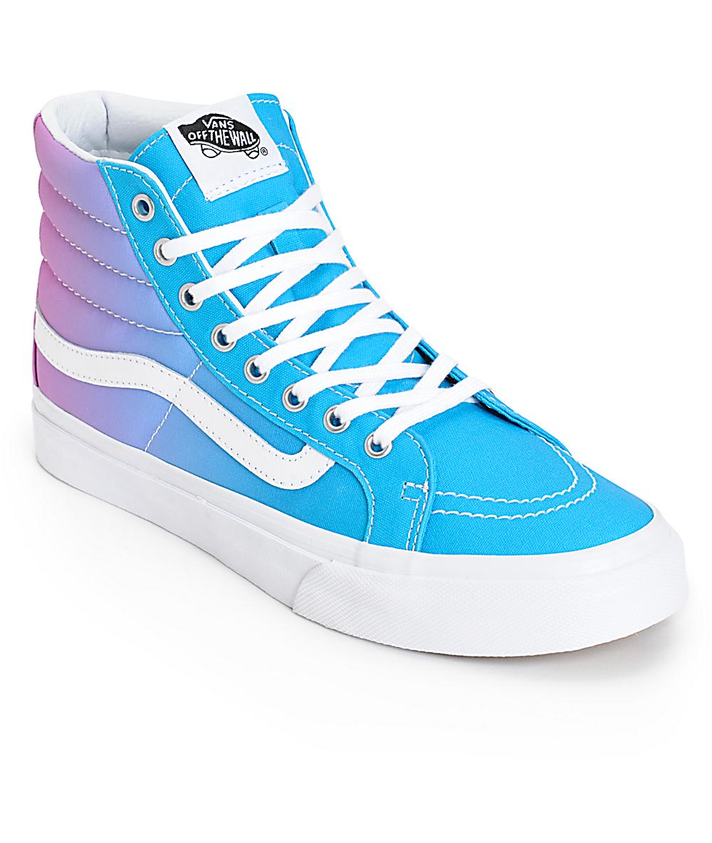 blue and white high top vans
