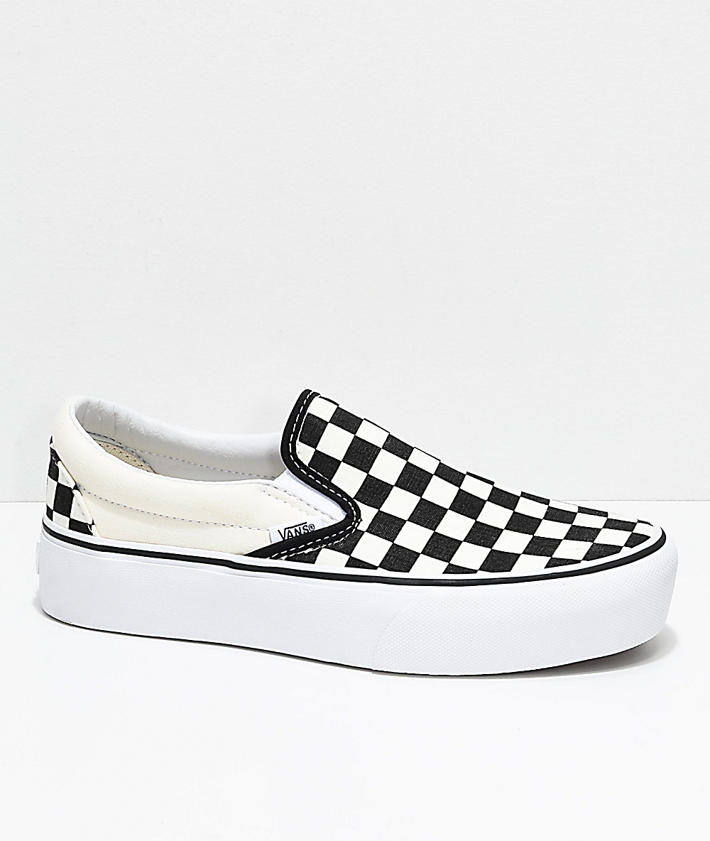 Vans Slip-On Black & White Checkered Platform Shoes Vans Slip-On Black & White Checkered Platform Shoes