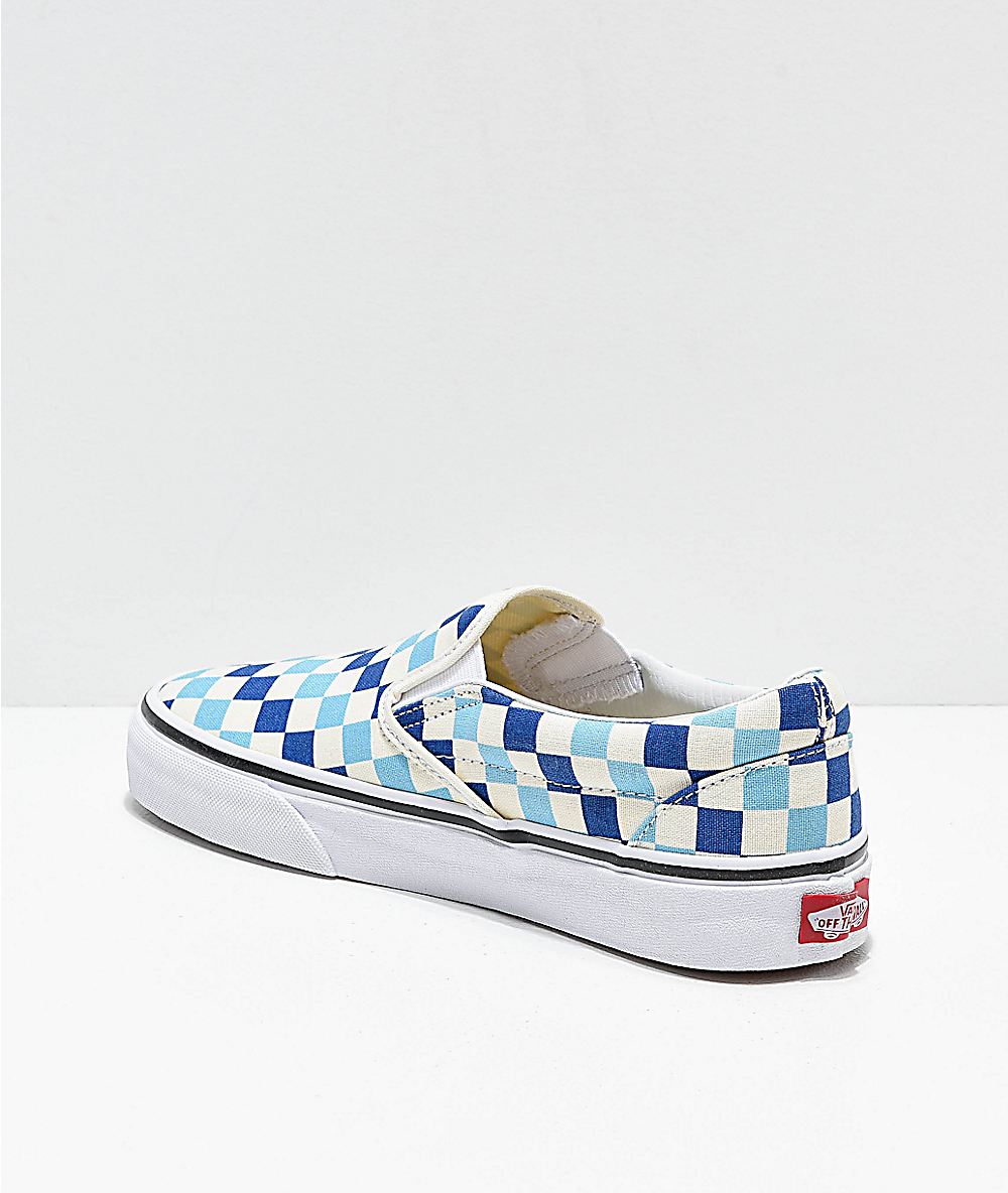 blue checkered slip ons