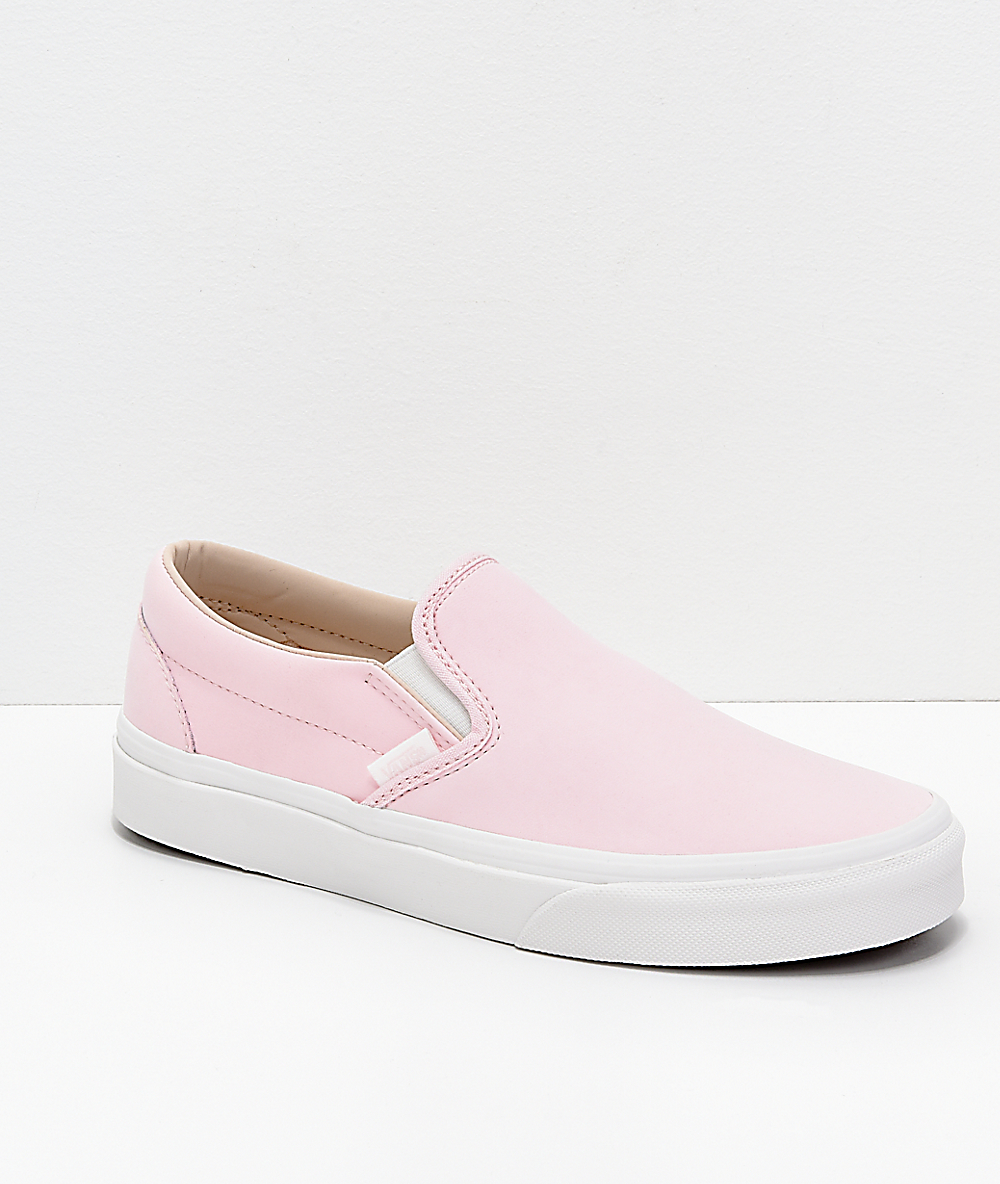 Vans Slip On Heavenly Pink White Vansbuck Skate Shoes Zumiez