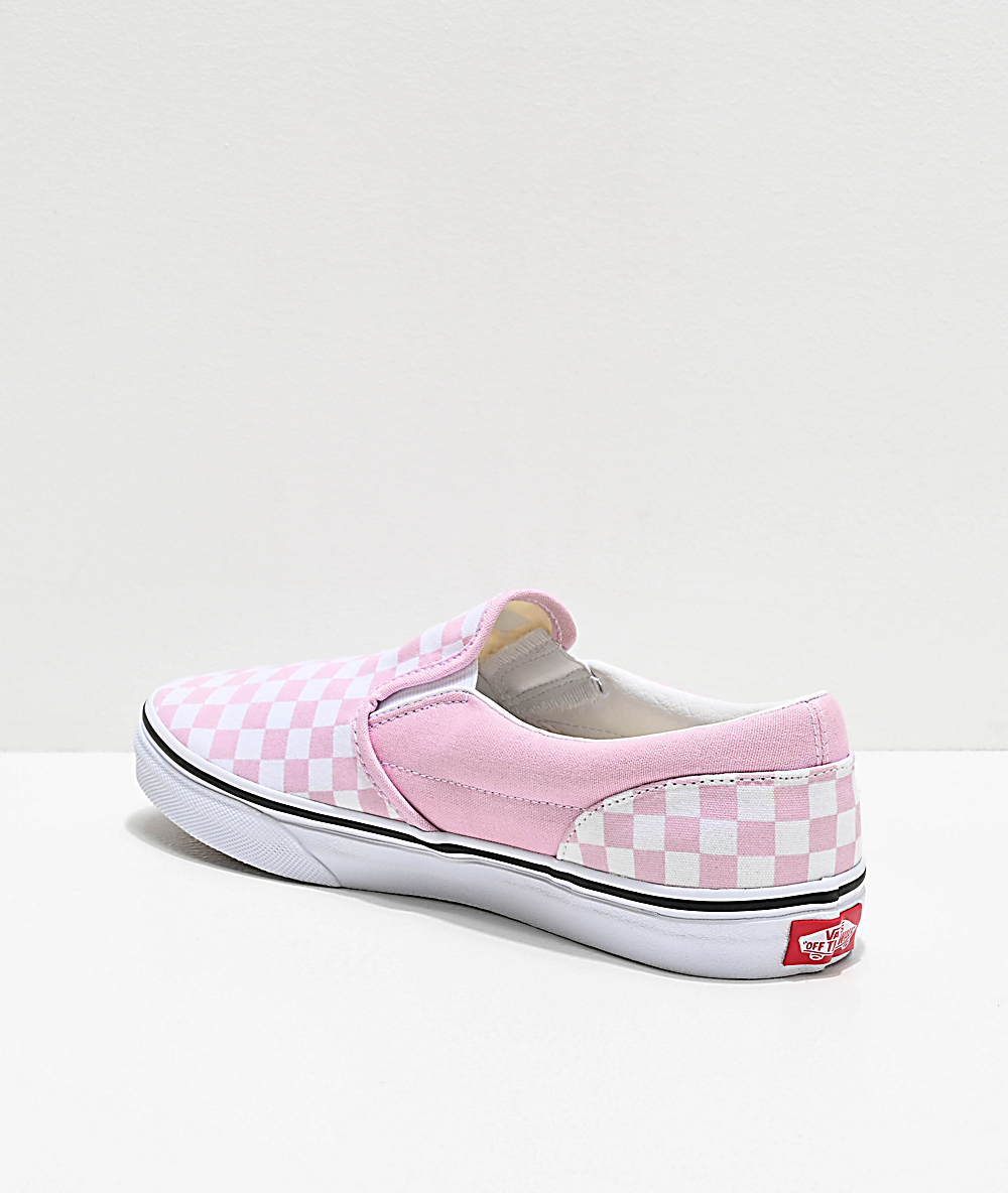 pink checkered slip on vans