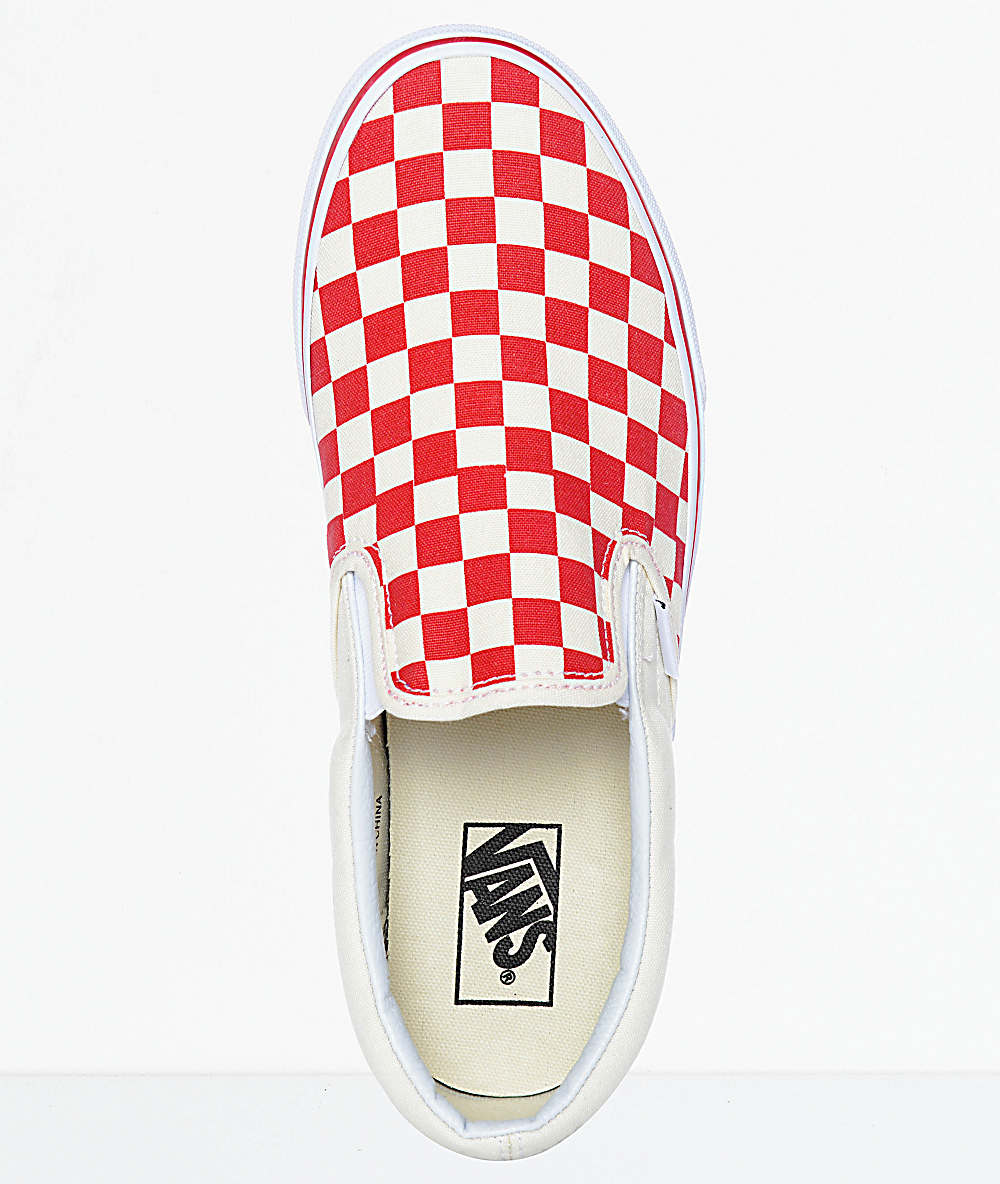vans red and white checkered slip ons