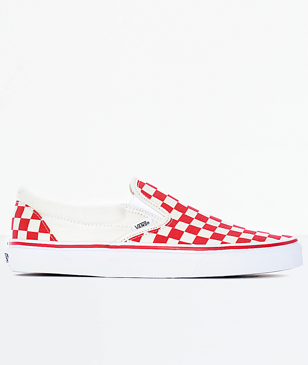 vans red and white checkered slip ons