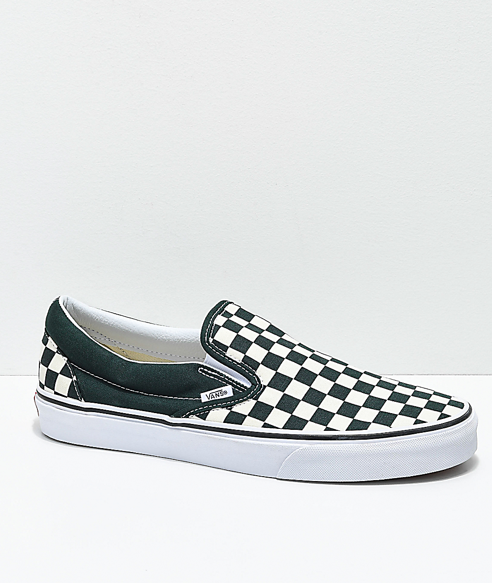 vans classic checkerboard green slip-on shoes