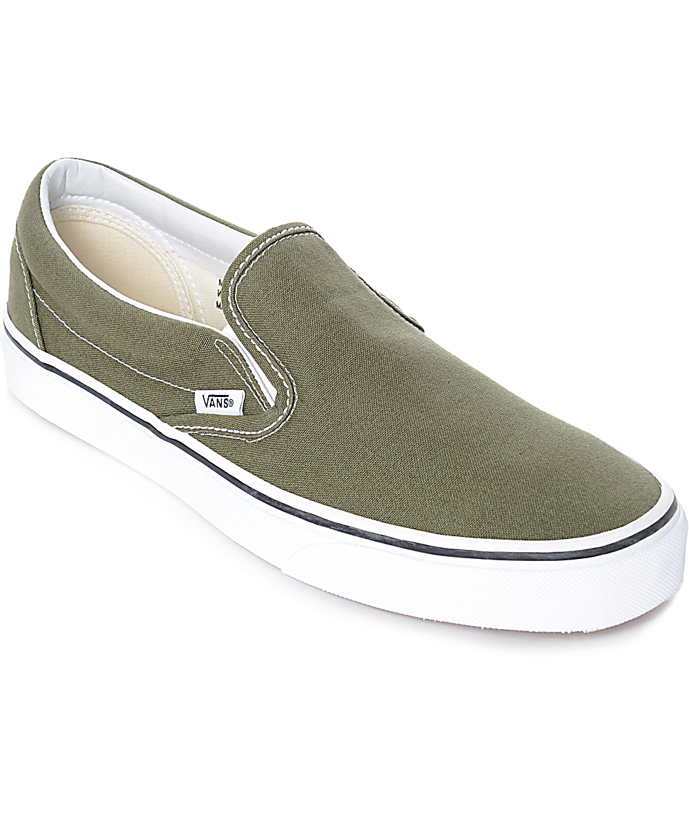 Vans Slip-On Winter Moss Green \u0026 White Skate Shoes | Zumiez