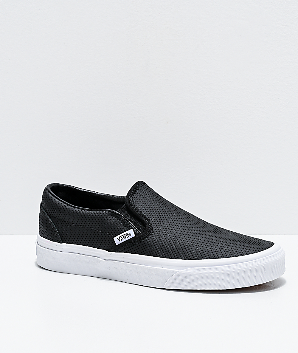 Vans Slip-On zapatos de skate de cuero negro perforado | Zumiez