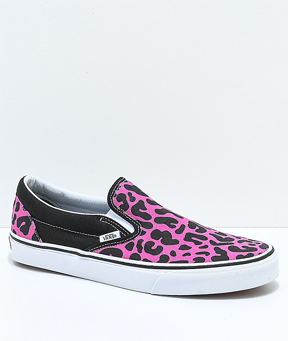 Vans Slip-On zapatos de skate de leopardo rosa y negro | Zumiez