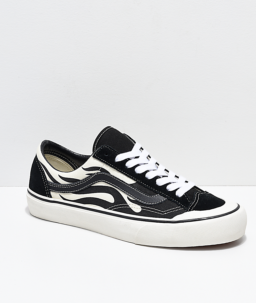 vans black and white flames