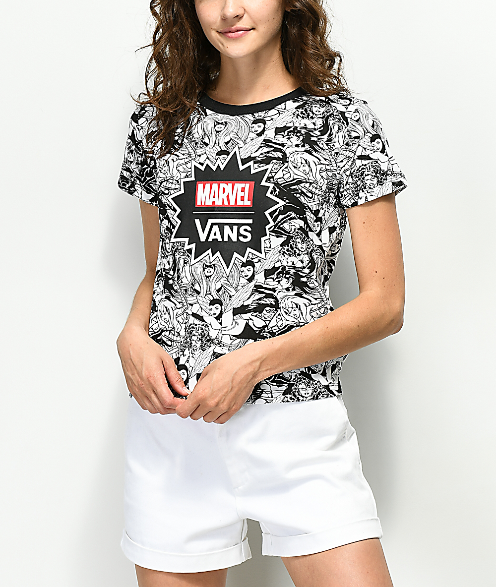 Vans x Marvel Women Black & White Baby T-Shirt Vans x Marvel Women Black & White Baby T-Shirt