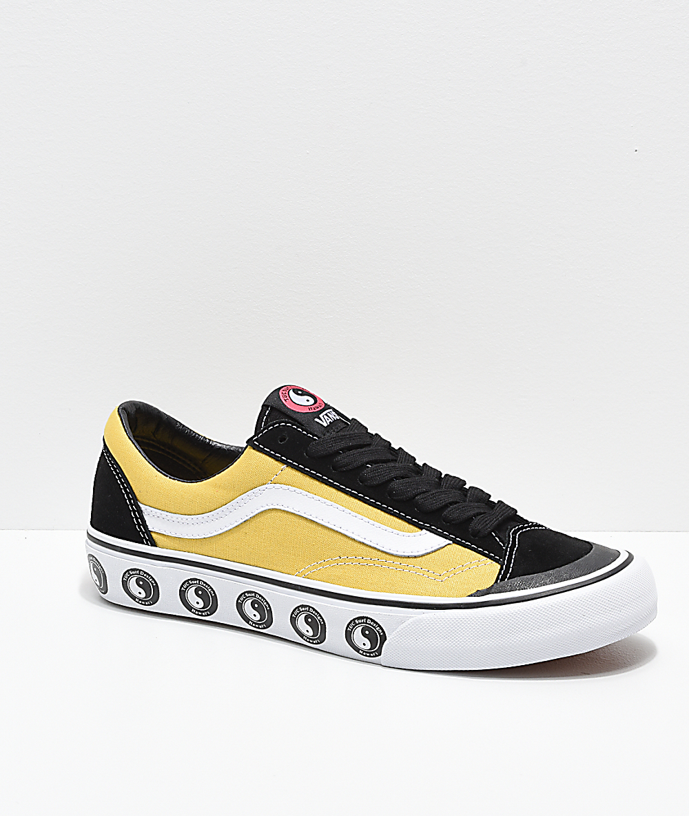 Vans X T C Surf Designs Style 36 Black Yellow White Skate Shoes