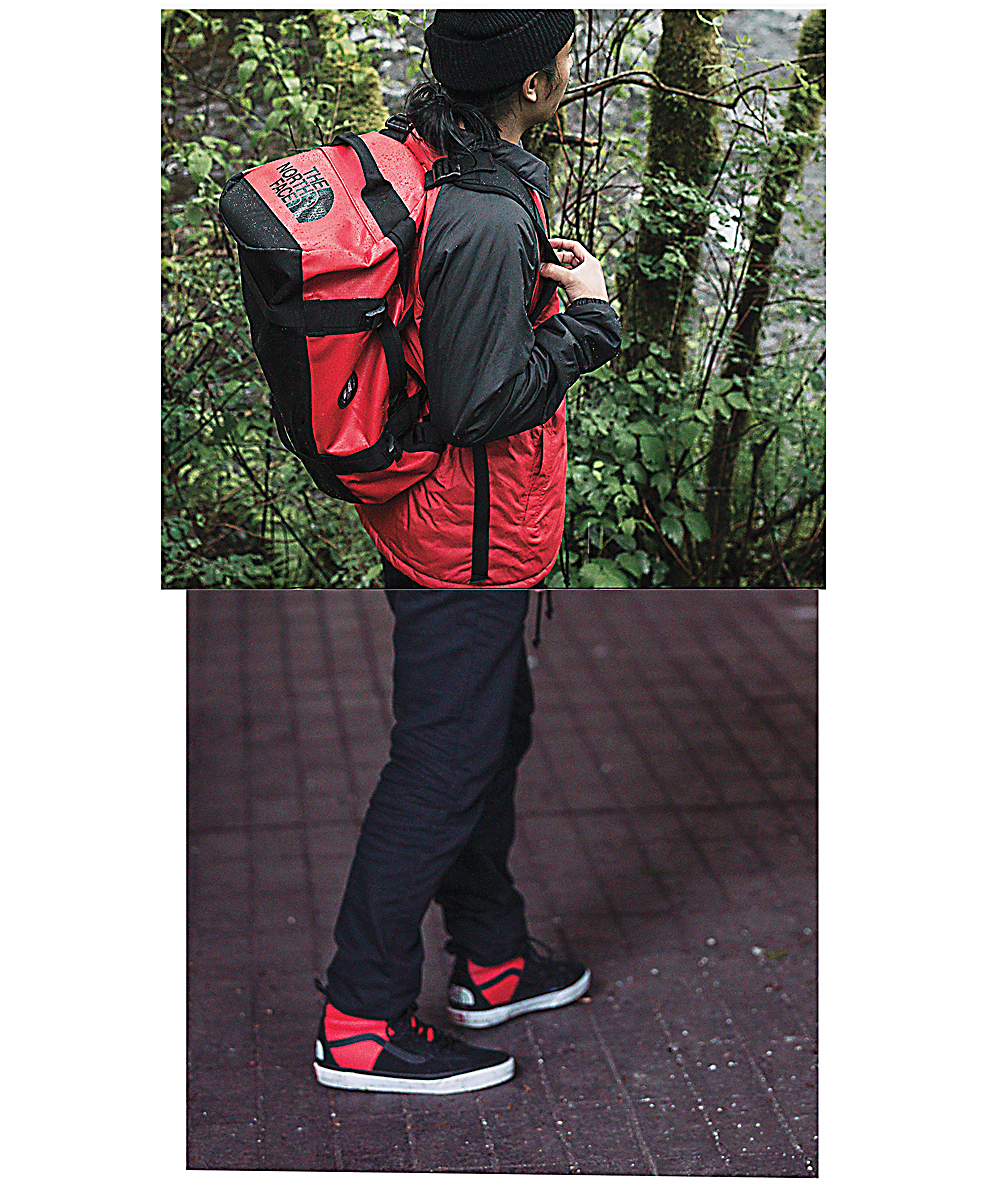 north face duffel bag red