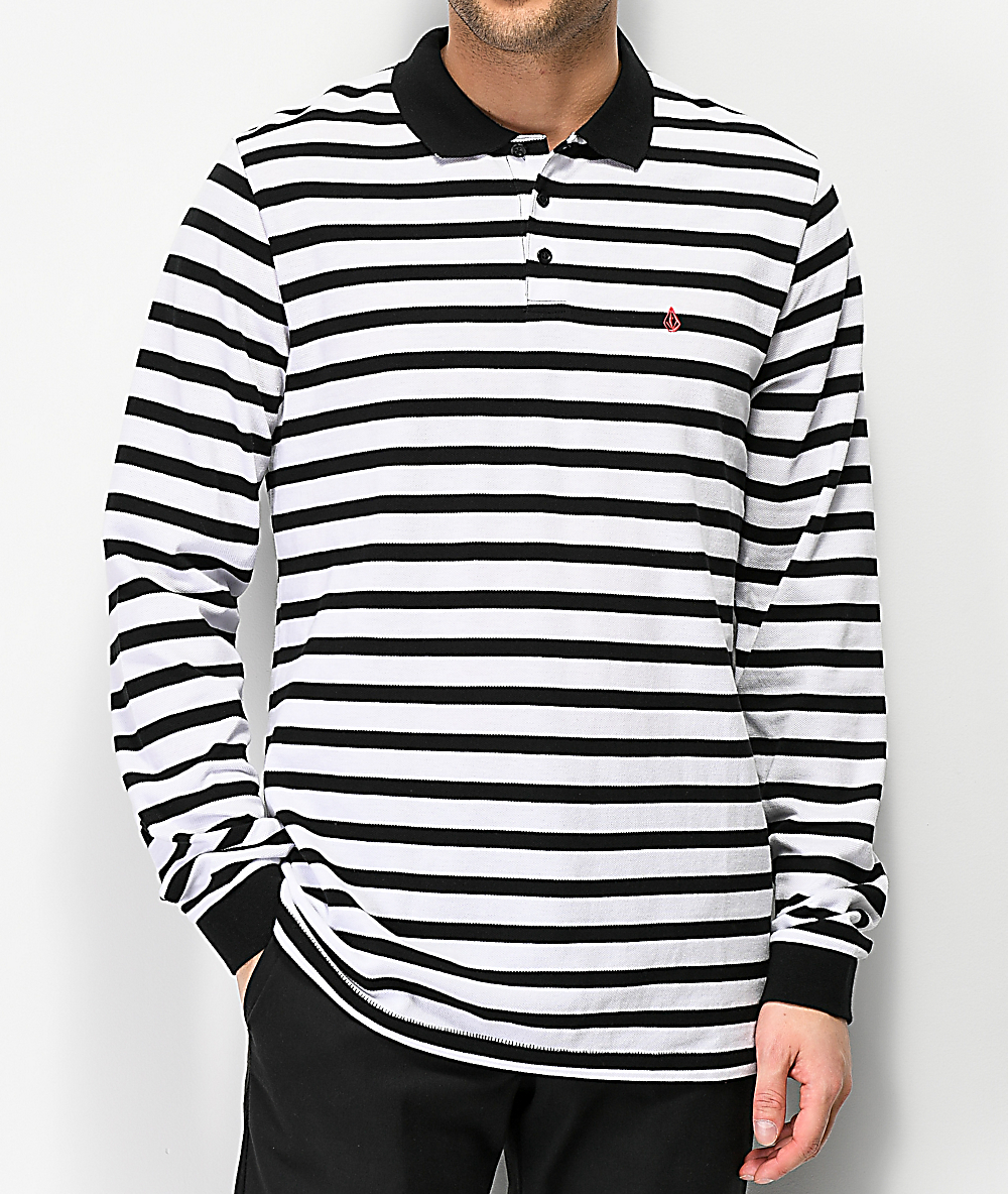 white and black striped polo shirt