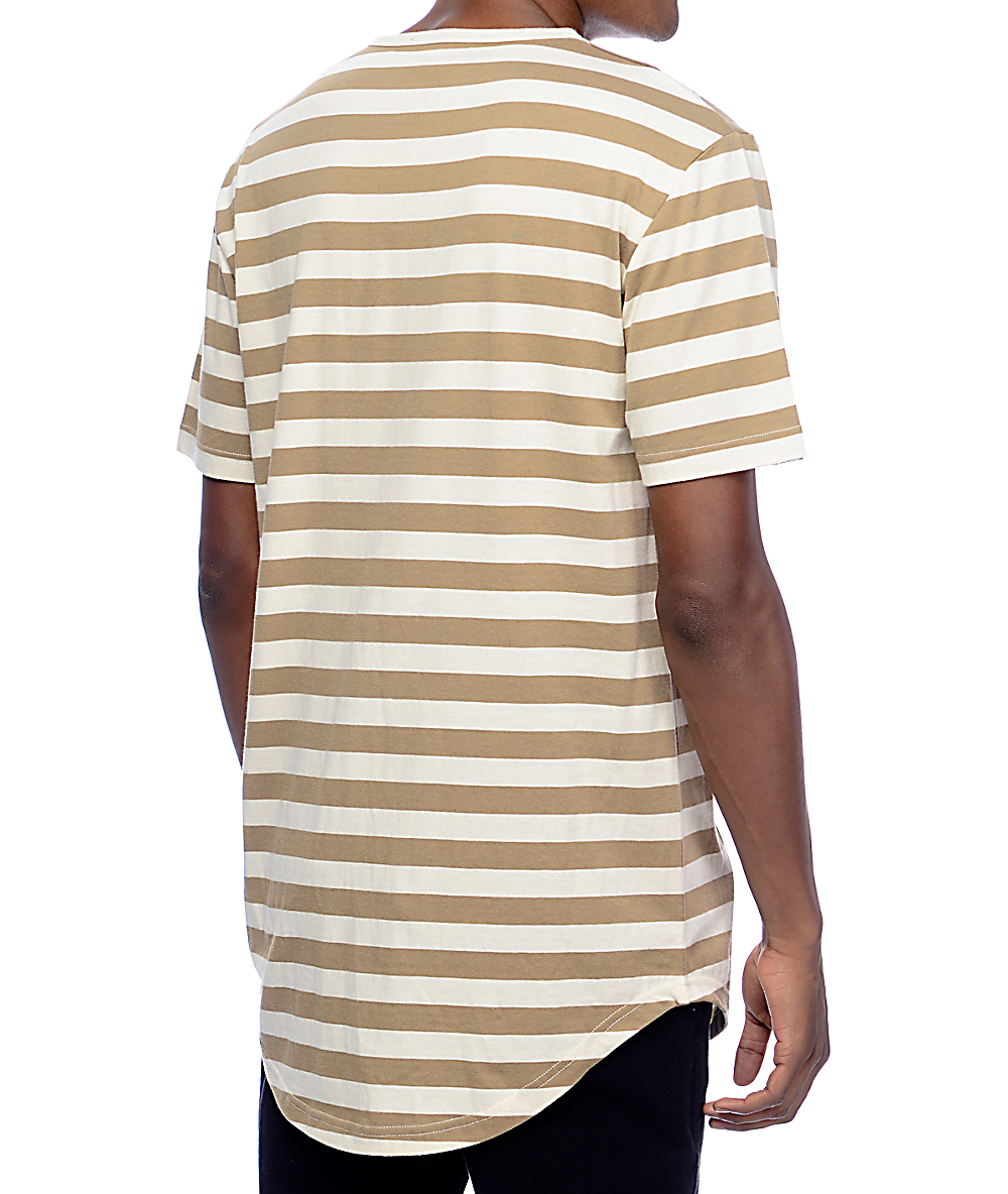 Zine Halfsies Khaki & Off-White Striped T-Shirt | Zumiez