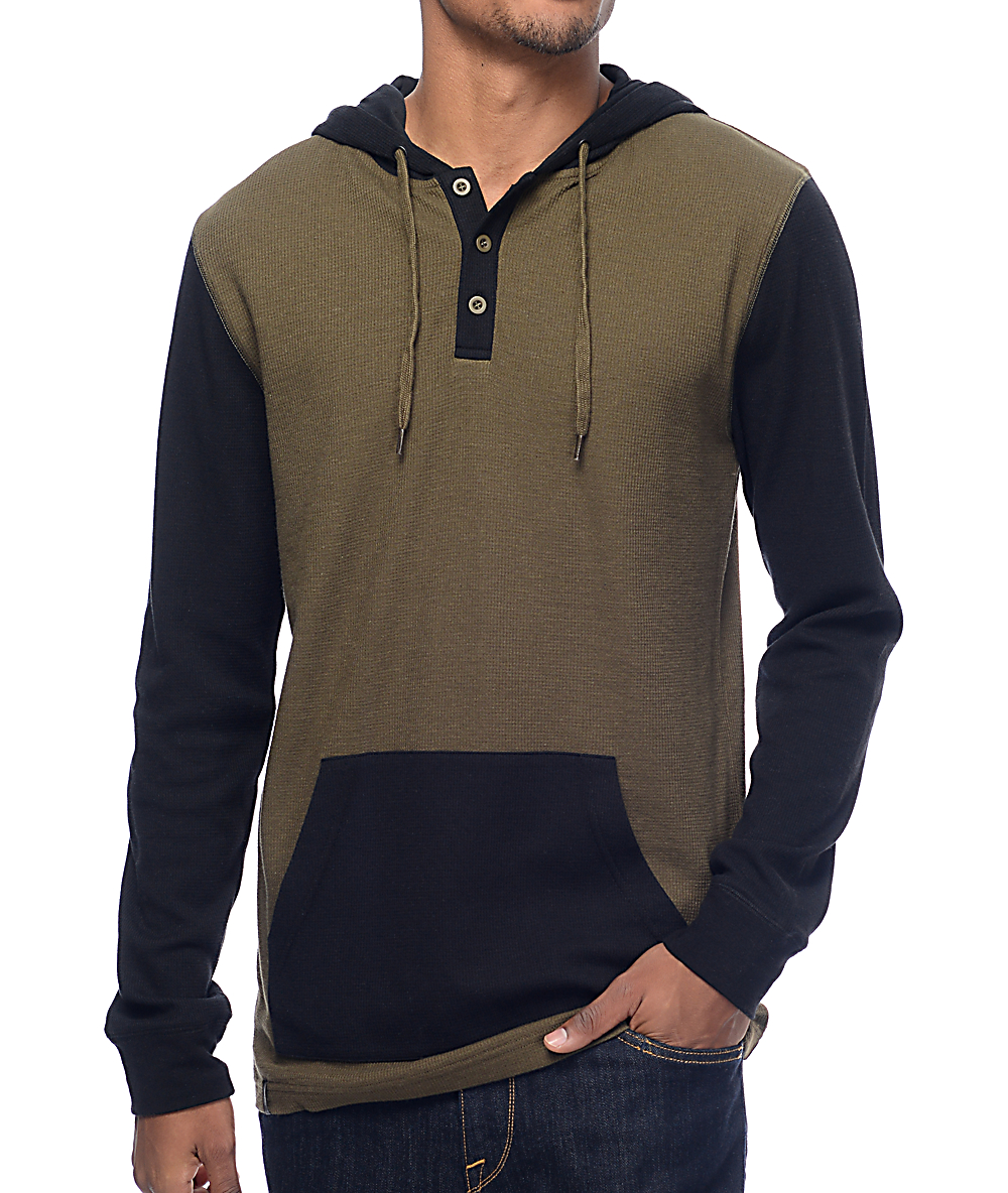 hooded waffle henley